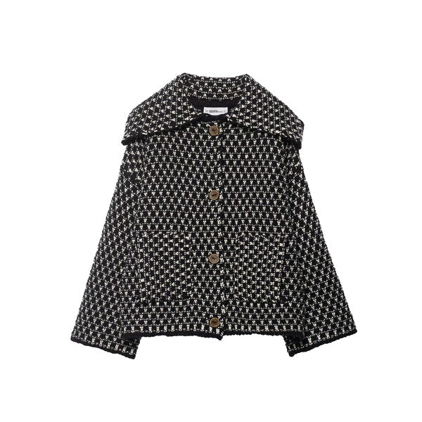 Textured Knit Cape-Style Jacket - Black - front