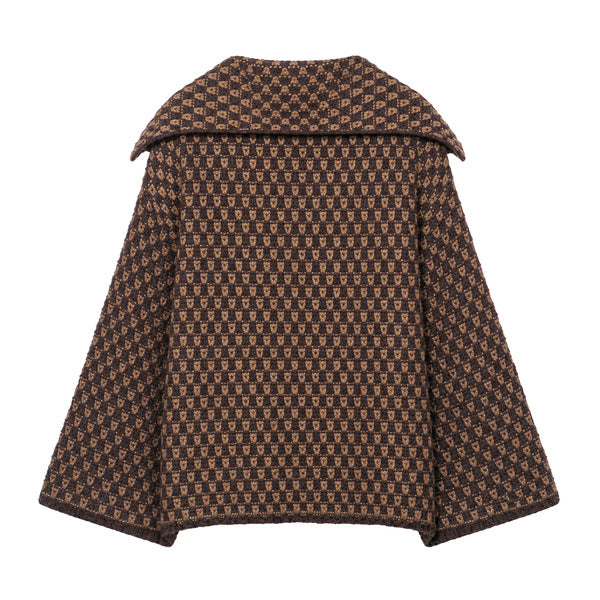 Textured Knit Cape-Style Jacket - Brown - back