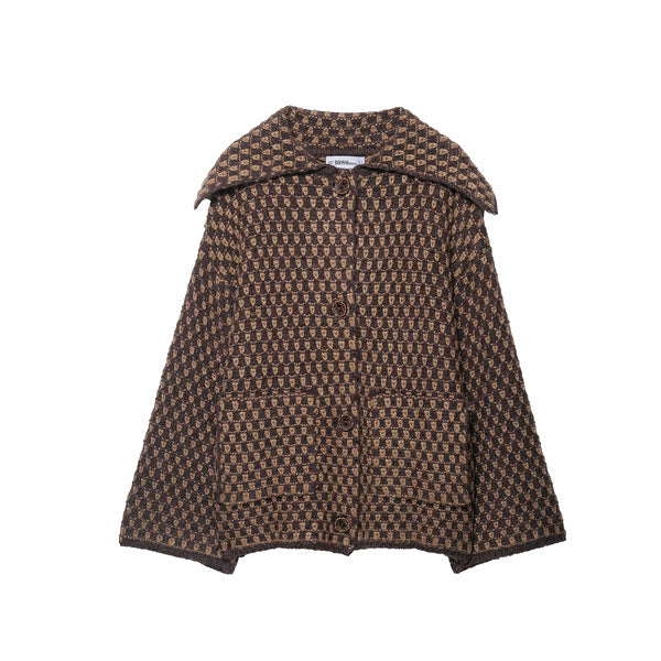 Textured Knit Cape-Style Jacket - Brown - front
