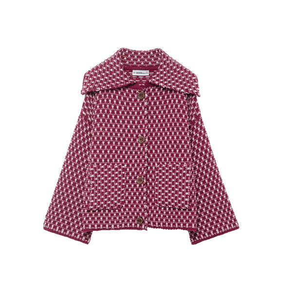 Burgundy Textured Knit Cape-Style Jacket — front view